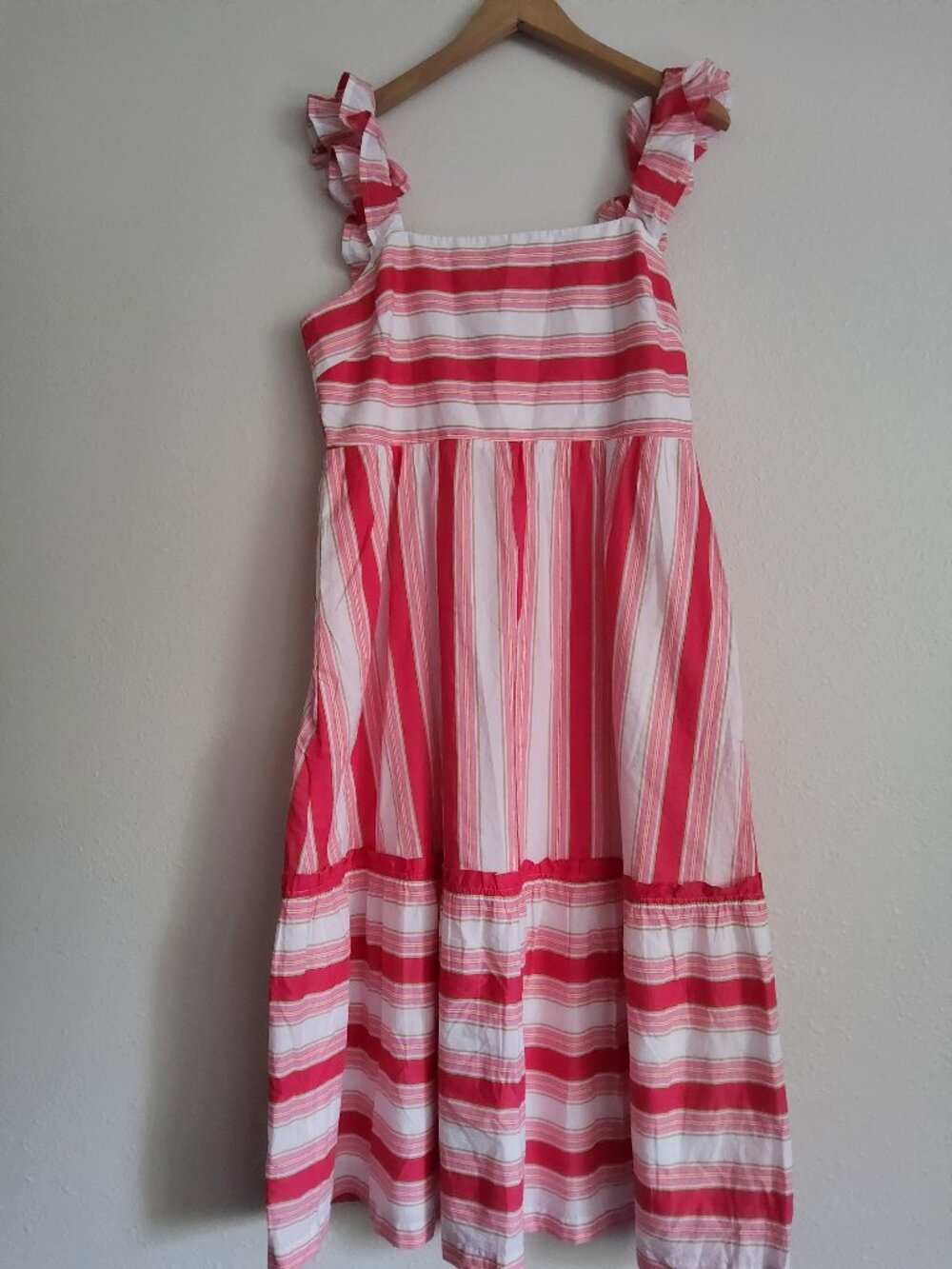 J.CREW Striped Square neck Midi Dress Guava Spring Blossom - Size 14 NWT